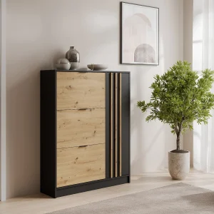 Szafka na buty z 1 szafką i 3 przegrodami – Naturalny i Czarny – JANAKIA 3964047 Szafka na buty z 1 szafką i 3 przegrodami – Naturalny i Czarny – JANAKIA 3964047