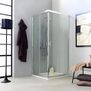 Kabina prysznicowa narożna z 2 drzwiami przesuwnymi „Ferrara Two” ze szkła transparentnego cm 90×90 195h 4222665 Kabina prysznicowa narożna z 2 drzwiami przesuwnymi „Ferrara Two” ze szkła transparentnego cm 90×90 195h 4222665