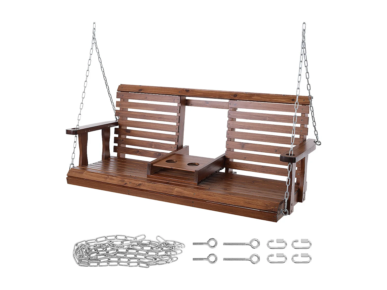 Huśtawka na Przedpokój SucceBuy, z Drewna o Długości 152,4 cm, Krzesło Zawieszone do Ogrodu, Patio lub Tarasu, Brązowy 4284859 - obrazek 1