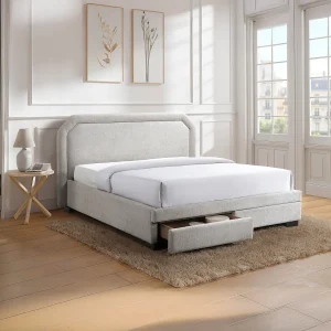 Łóżko z szufladami 180 x 200 cm – Tkanina – Beżowe + Materac – INASTO 4318228 Łóżko z szufladami 180 x 200 cm – Tkanina – Beżowe + Materac – INASTO 4318228