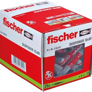 fischer 538242 DUOPOWER kołki ścienne, czerwone/szare, 10 mm x 80 mm, pudełko 25 sztuk fischer 538242 DUOPOWER kołki ścienne, czerwone/szare, 10 mm x 80 mm, pudełko 25 sztuk