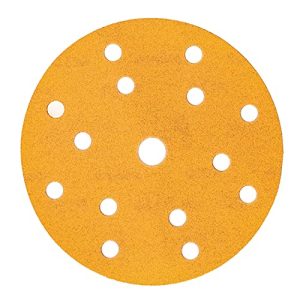 Mirka Gold Uniwersalny papier ścierny Ø 150mm Krążki ścierne na rzep 15 otworów, ziarnistość P60, 50 sztuk/Do szlifowania tynku, szpachli, płyt wiórowych, drewna, lakieru Mirka Gold Uniwersalny papier ścierny Ø 150mm Krążki ścierne na rzep 15 otworów, ziarnistość P60, 50 sztuk/Do szlifowania tynku, szpachli, płyt wiórowych, drewna, lakieru