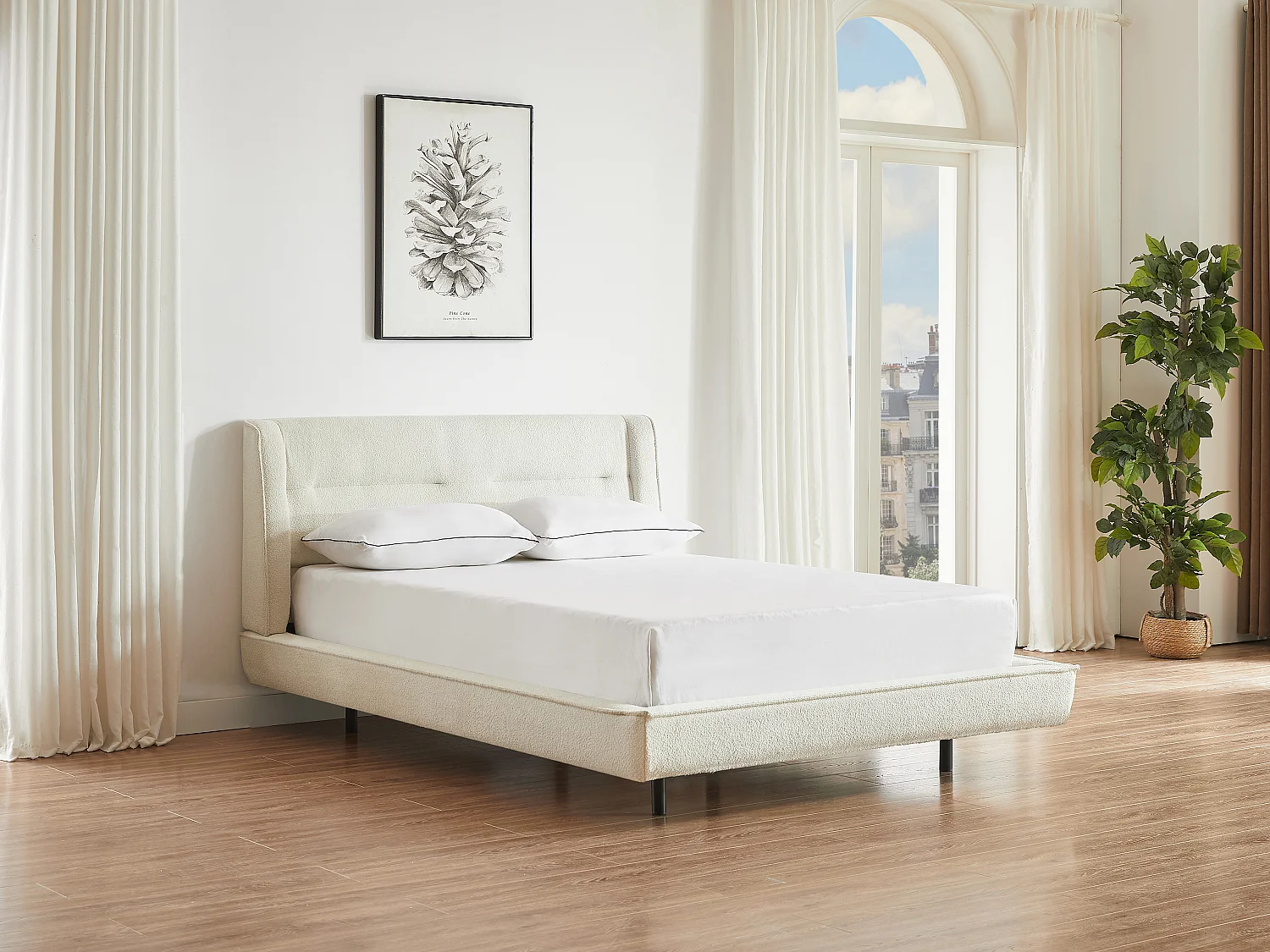 Łóżko 140 x 190 cm - Tkanina z bukli - Beżowy + Materac - ISYDE 4344919 - obrazek 1