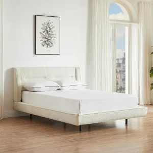 Łóżko 160 x 200 cm – Tkanina z bukli – Beżowy + Materac – ISYDE 4344954 Łóżko 160 x 200 cm – Tkanina z bukli – Beżowy + Materac – ISYDE 4344954