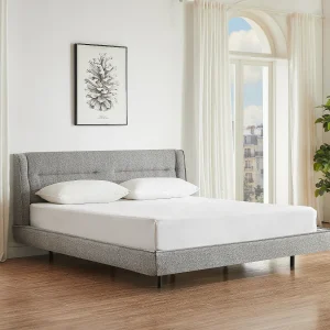 Łóżko 180 x 200 cm – Tkanina z bukli – Szary + Materac – ISYDE 4344979 Łóżko 180 x 200 cm – Tkanina z bukli – Szary + Materac – ISYDE 4344979