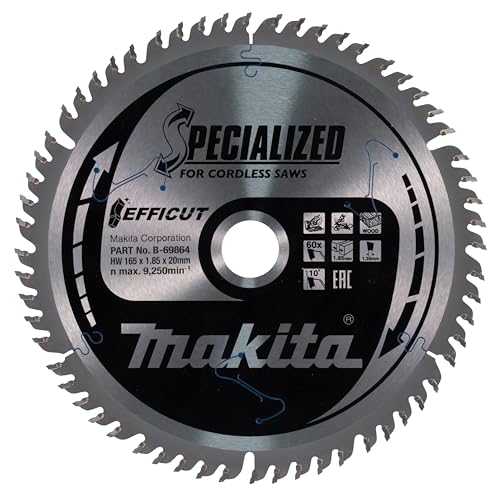 Makita B 69864 EFFICUT brzeszczot do piły tarczowej Ø 165 x 1,85 20 mm, 60 zębów, kąt zębów 10, czystych i szybkich cięć w drewnie, akumulatorowych pił nasadowych ukośnych - obrazek 1