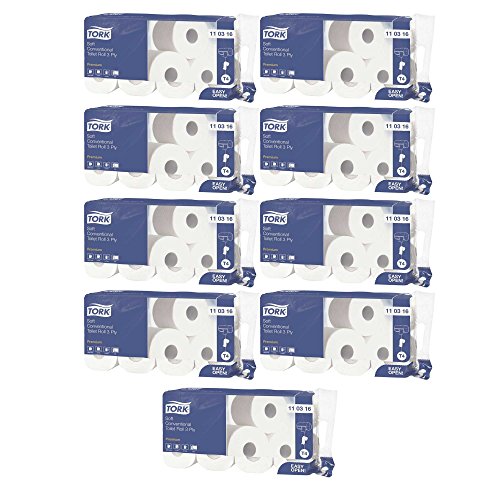Tork 110316 bardzo miękki papier toaletowy (72 rolki po 250 arkuszy), jakość premium do systemów małych rolek T4, 3 warstwowy, odporny na rozdarcie toaletowy, 9 x 8 sztuk - obrazek 1