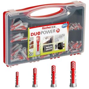 fischer Red Box DuoPower, pudełko asortymentowe z 280 kołkami DuoPower (30 szt. 5 x 25, 140 6 30, 80 8 40, 30 10 50), wstępnie posortowany zestaw kołków do wielu materiałów fischer Red Box DuoPower, pudełko asortymentowe z 280 kołkami DuoPower (30 szt. 5 x 25, 140 6 30, 80 8 40, 30 10 50), wstępnie posortowany zestaw kołków do wielu materiałów