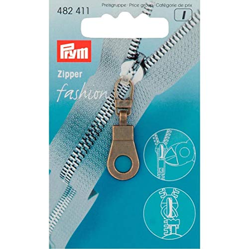 Prym PRYM_482411 Fashion Zipper Pullers Eyelet, Metal, Antique Brass, 9.3 x 5.7 0.7 cm