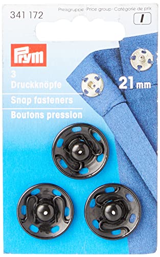 Prym Mosiądz Czarny (21mm) Przyszywać Kłapnięcie Elementy Złączne 3 Sztuki - obrazek 1