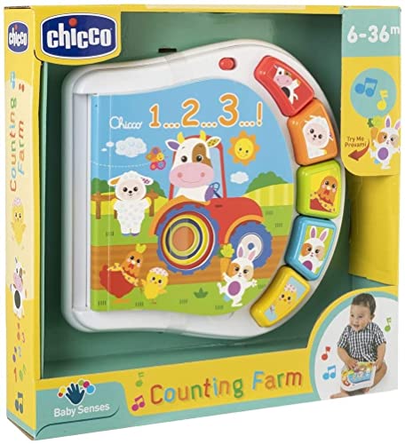 Chicco książeczka Zwierzęta na farmie, elektroniczna rozwojowa dla dzieci, uczy zwierząt i odgłosów zwierząt, gry edukacyjne od 6 m do 3 lat Chicco książeczka Zwierzęta na farmie, elektroniczna rozwojowa dla dzieci, uczy zwierząt i odgłosów zwierząt, gry edukacyjne od 6 m do 3 lat