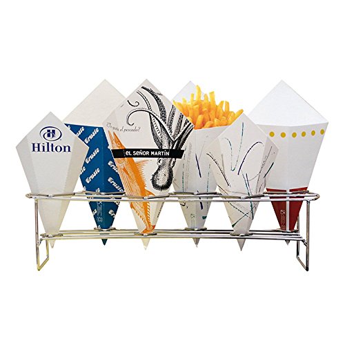 Uchwyt na 6 papierowych stożków do frytek 45 x 14 10,8 cm srebrna stal nierdzewna 1 sztuka