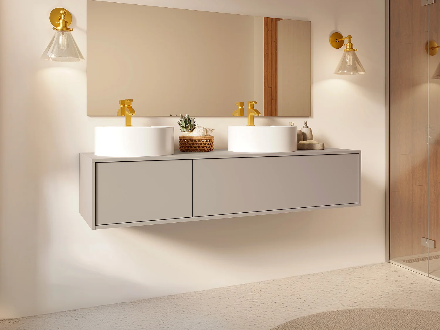 Szafka łazienkowa wisząca - Kolor beżowy - L150 cm - ISAURE II 4319092 - obrazek 1