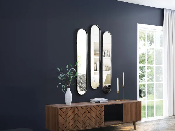 Zestaw 3 owalnych luster metalowych – dł.23 x wys.120 cm – Czarny – JAYLEN 3904236 Zestaw 3 owalnych luster metalowych – dł.23 x wys.120 cm – Czarny – JAYLEN 3904236
