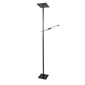 Ideal – Czarna lampa stojąca LED z metalu wys. 180 cm Fabas Luce – 2 światła 40 W i 8 W ze zintegrowaną diodą LED 3000 K 4540039