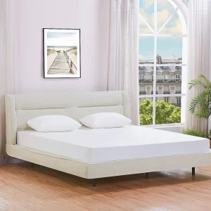 Łóżko 180 x 200 cm – Tkanina z bukli – Beż + Materac – ISYDE 4344976 Łóżko 180 x 200 cm – Tkanina z bukli – Beż + Materac – ISYDE 4344976