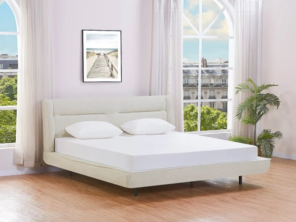 Łóżko 180 x 200 cm – Tkanina z bukli – Beż + Materac – ISYDE 4344976
