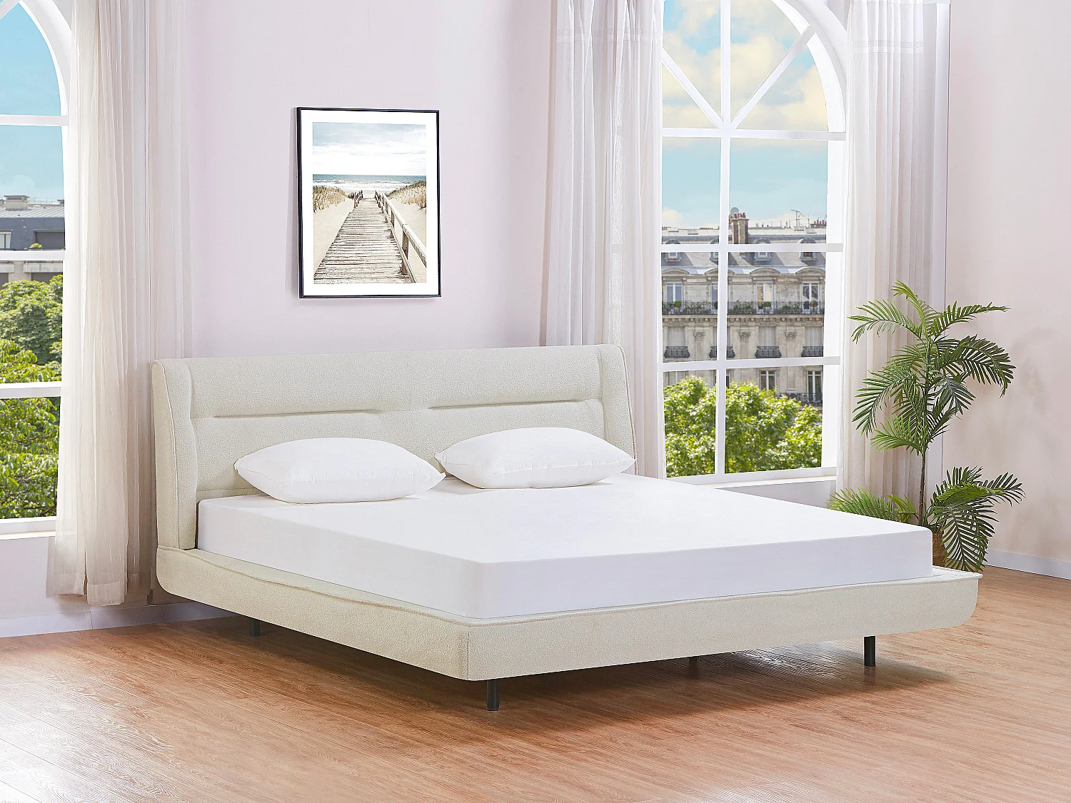 Łóżko 180 x 200 cm - Tkanina z bukli - Beż + Materac - ISYDE 4344976 - obrazek 1