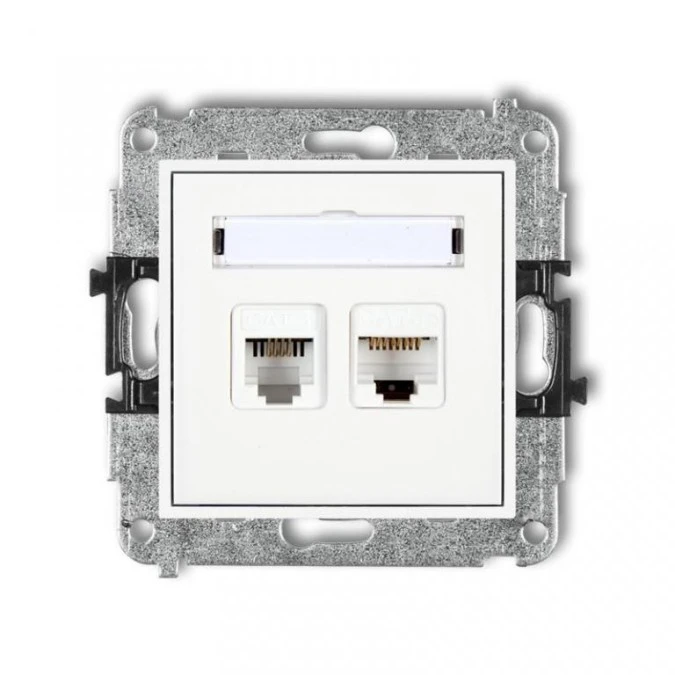 MINI Gniazdo telefoniczne RJ11 + gniazdo komputerowe RJ45 kat. 5e 8‑stykowy beznarzędziowy białe MGTK - obrazek 1