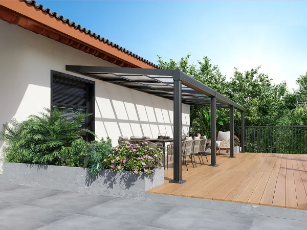 Pergola aluminiowa przyścienna z przesuwanym dachem – 27 m² – antracytowa – IZEDA 4631436