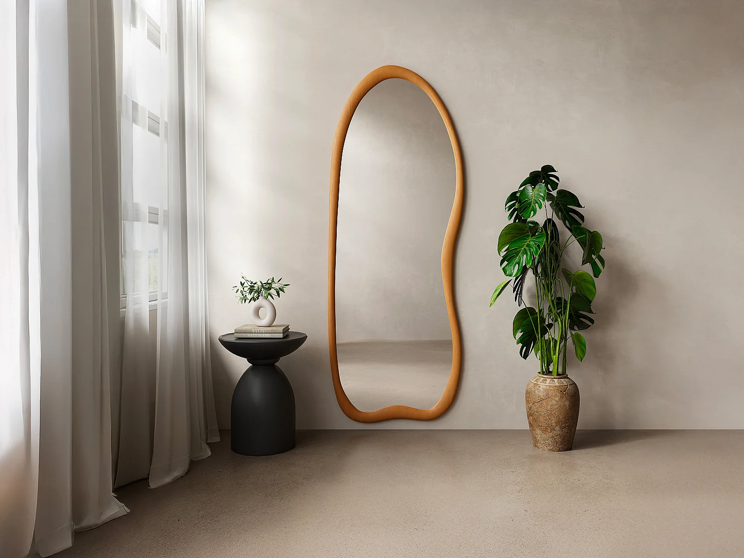 Duże lustro ścienne z organicznego drewna sosnowego- szer. 68 x wys. 178 cm - Naturalny - HARVIL 3704265 - obrazek 1