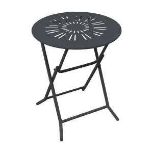 Składany stolik ogrodowy śr. 60 cm z metalu w stylu kutego żelaza – Antracytowy – GUERMANTES od MYLIA 4219297 Składany stolik ogrodowy śr. 60 cm z metalu w stylu kutego żelaza – Antracytowy – GUERMANTES od MYLIA 4219297