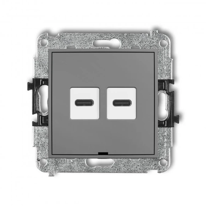 MINI Mechanizm ładowarki USB podwójnej 2xUSB C, 30W max., bez pola opisowego szary mat 27MCUSBBO‑9 - obrazek 1