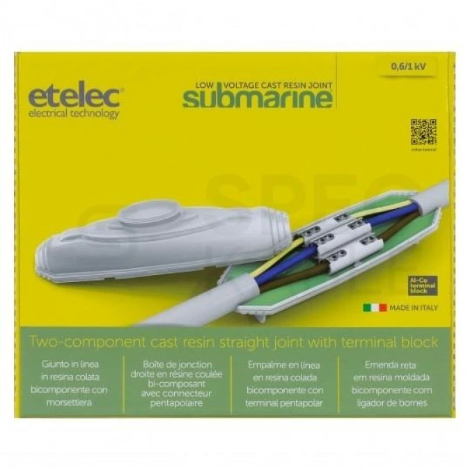 Mufa kablowa żywiczna na kable 5x2,5‑25mm2 wodoodporna IPx8 przelotowa Etelec Submarine - obrazek 1