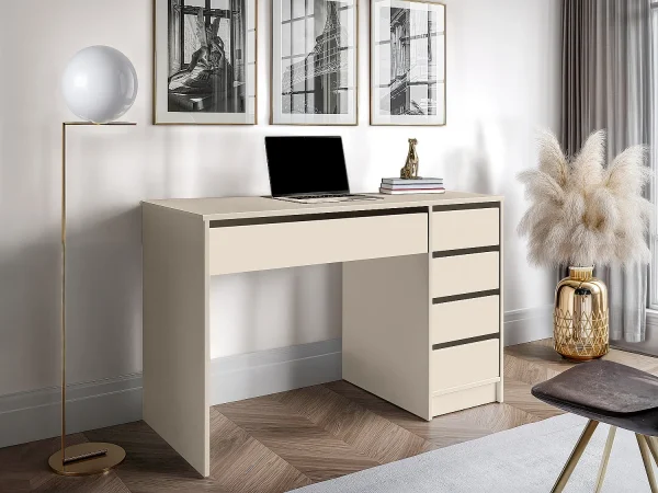 Biurko z 5 szufladami – Beżowe – JENEMI 4397740 Biurko z 5 szufladami – Beżowe – JENEMI 4397740