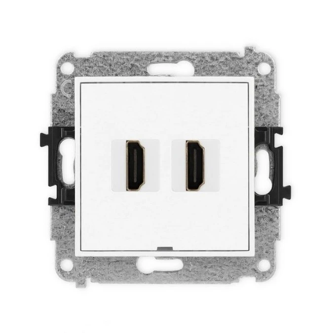 MINI Mechanizm gniazda podwójnego HDMI 2.0, bez pola opisowego biały mat 25MHDMIBO‑4 - obrazek 1