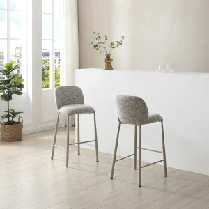 Zestaw 2 stołków z teksturowanej tkaniny i taupe metalu – Beżowy – JIZAK 4064459
