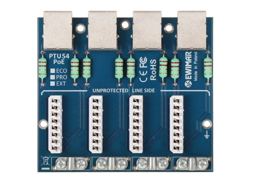 Moduł ochronnika przeciwprzepięciowego LAN i CCTV IP serii PRO, PTU‑54‑PRO/PoE