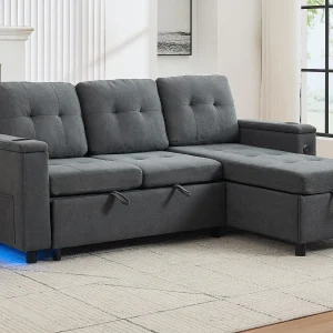 Kanapa narożna 3-osobowa 208x146x89,5 cm – Składana – z oświetleniem LED – z uchwytem na kubek i torbą do przechowywania – Szary 4806135 Kanapa narożna 3-osobowa 208x146x89,5 cm – Składana – z oświetleniem LED – z uchwytem na kubek i torbą do przechowywania – Szary 4806135