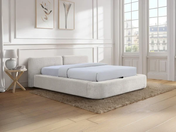 Łóżko ze skrzynią 180 x 200 cm – Tkanina – Beżowy + Materac – JUDALO od Maison Céphy 4805974