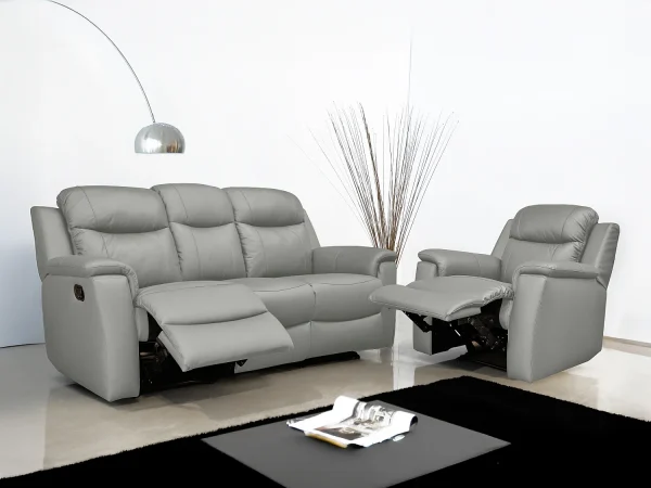 Kanapa 3+1 z funkcją relax EVASION ze skóry – Kolor jasnoszary 101691 Kanapa 3+1 z funkcją relax EVASION ze skóry – Kolor jasnoszary 101691