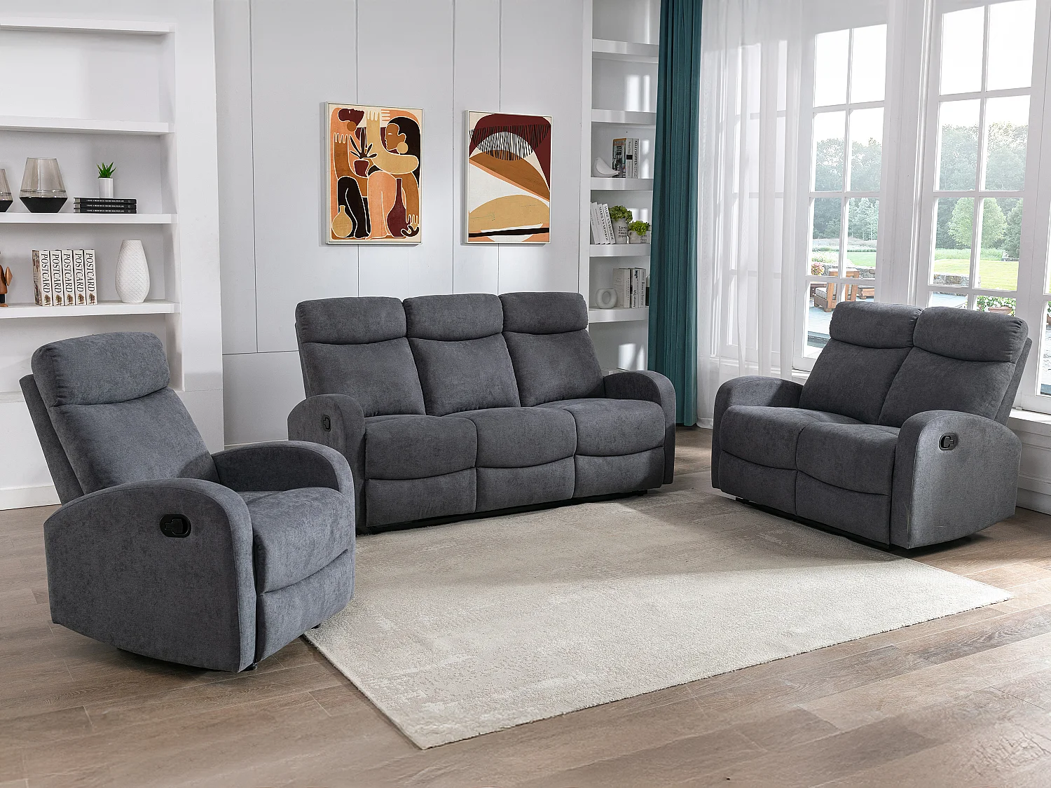 Kanapa 3+2 z funkcją relax z szarej tkaniny EVELYN 528315 - obrazek 1