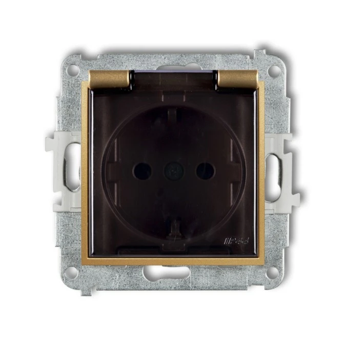 MINI Mechanizm gniazda bryzgoszczelnego z uziemieniem SCHUKO 2P+Z (klapka dymna, przesłony torów prądowych) złoty 29MGPB‑1sdp - obrazek 1