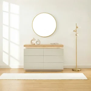 Komoda – 6 szuflad – Lakierowany MDF – Z oświetleniem LED – Kolor: Naturalny i Beżowy – HALO 4331717 Komoda – 6 szuflad – Lakierowany MDF – Z oświetleniem LED – Kolor: Naturalny i Beżowy – HALO 4331717