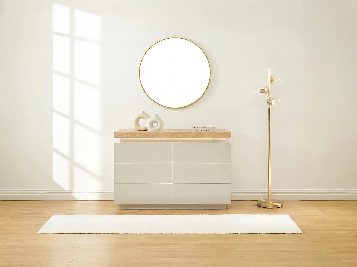 Komoda – 6 szuflad – Lakierowany MDF – Z oświetleniem LED – Kolor: Naturalny i Beżowy - HALO 4331717 - obrazek 1