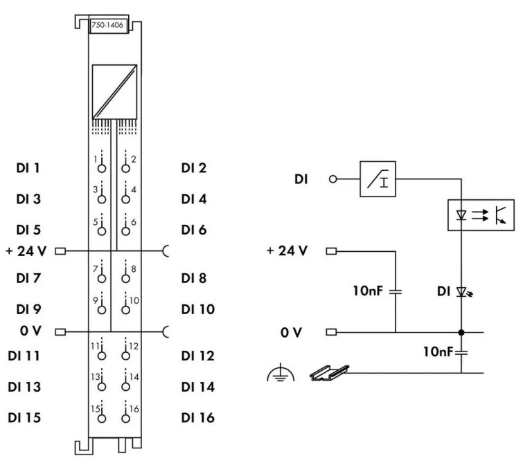 Moduł 16DI 24V DC 0.2ms z zaciskiem CAGE CLAMPS 750‑1406 - obrazek 3