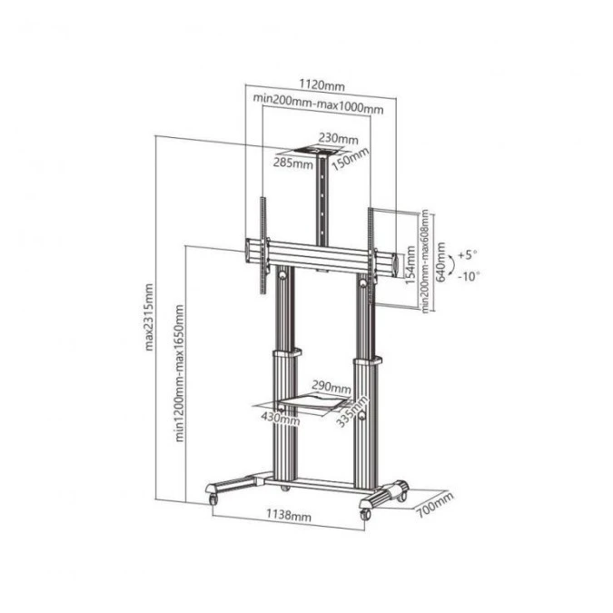 Mobilny Stojak TV LED/LCD/PDP 60‑100 Cali 100kg Regulowany ICA‑TR24 - obrazek 3