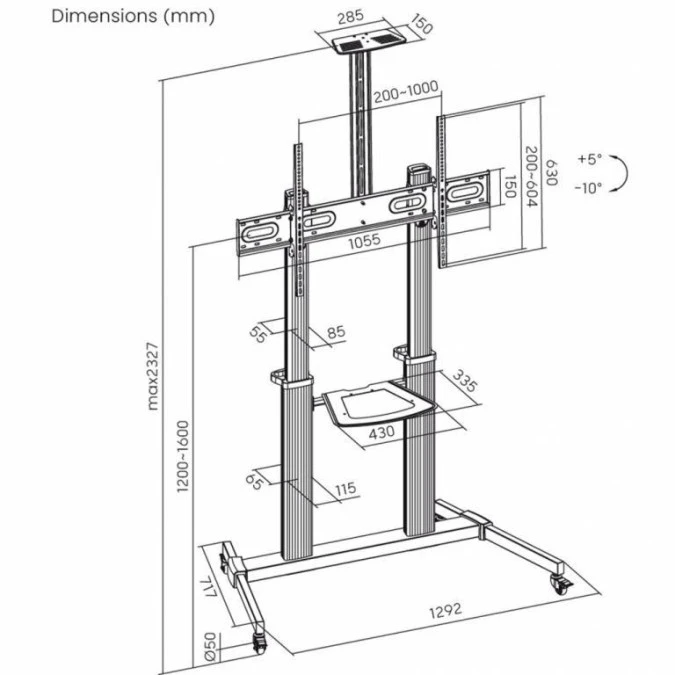 MOBILNY STOJAK+UCHWYT DO TV 60‑100 100KG S‑15‑AL ART Vesa max 1000x600 HEAVY DUTY - obrazek 2