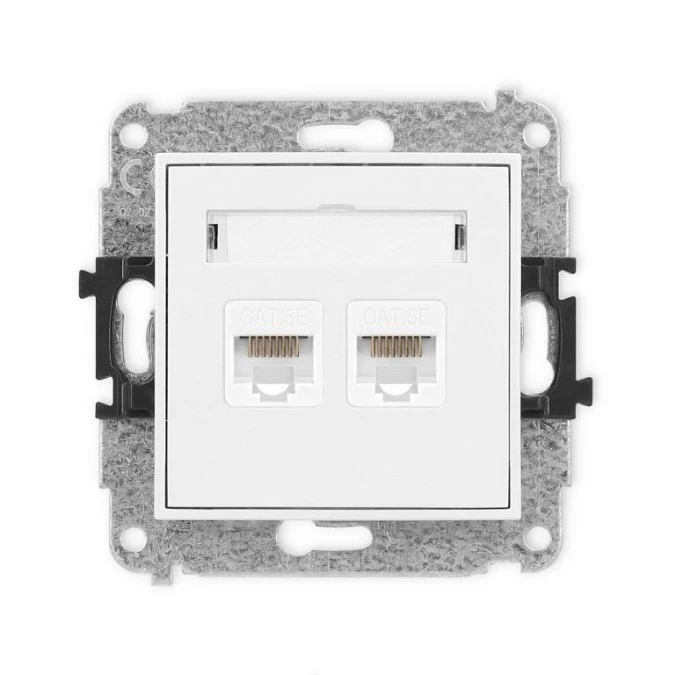 MINI Mechanizm gniazda komputerowego podwójnego 2xRJ45, kat. 5e, 8‑stykowy biały mat 25MGK‑2 - obrazek 1