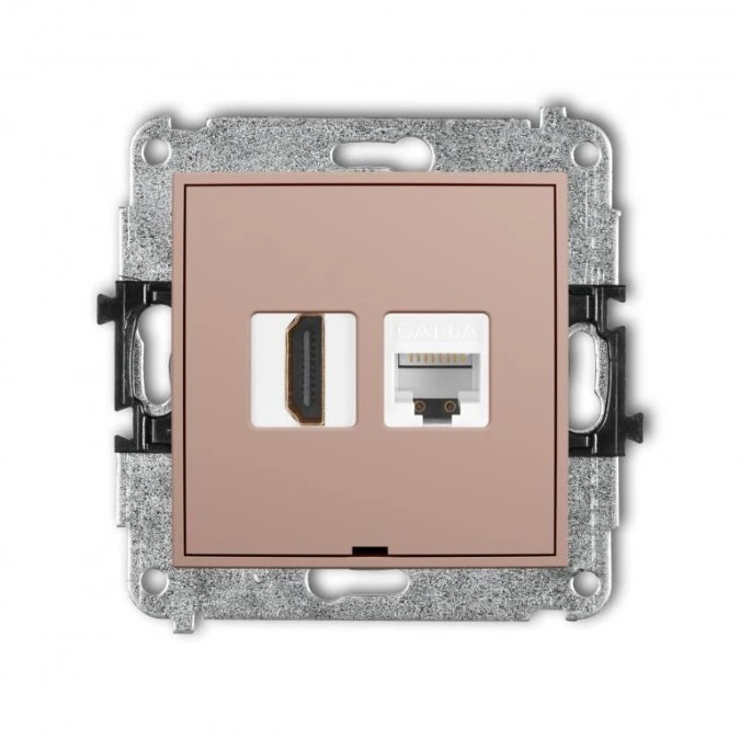 MINI Mechanizm gniazda HDMI 2.0, 4K + gniazda komp. poj. 1xRJ45, kat. 6A, 8‑stykowy, bez pola opisowego łososiowy 62MGHKBO‑46A - obrazek 1