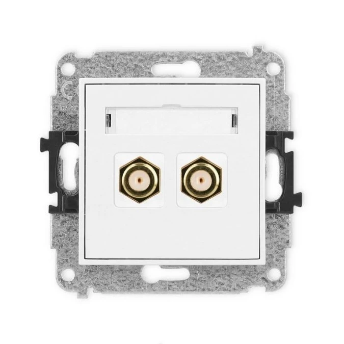 MINI Mechanizm gniazda antenowego podwójnego typu F (SAT) pozłacany biały mat 25MGF‑2.1 - obrazek 1