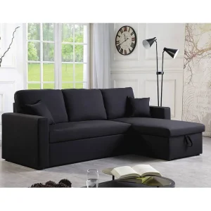 Kanapa narożna „Alain” – 221 x 145 x 85 cm – 3 miejsca – Czarna 459713 Kanapa narożna „Alain” – 221 x 145 x 85 cm – 3 miejsca – Czarna 459713