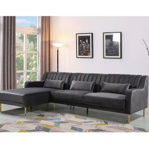 Kanapa narożna „Oliver” z weluru – 275 x 161 x 81 cm – 5 miejsc – Szara – Lewostronna 463287