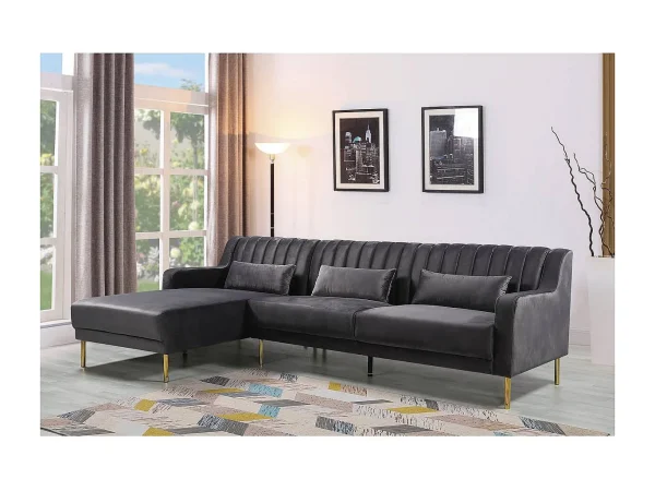 Kanapa narożna „Oliver” z weluru – 275 x 161 x 81 cm – 5 miejsc – Szara – Lewostronna 463287 Kanapa narożna „Oliver” z weluru – 275 x 161 x 81 cm – 5 miejsc – Szara – Lewostronna 463287