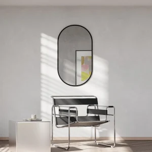 Owalne lustro aluminiowe – dł. 40 x wys. 70 cm – Czarne – INARA 4219264 Owalne lustro aluminiowe – dł. 40 x wys. 70 cm – Czarne – INARA 4219264