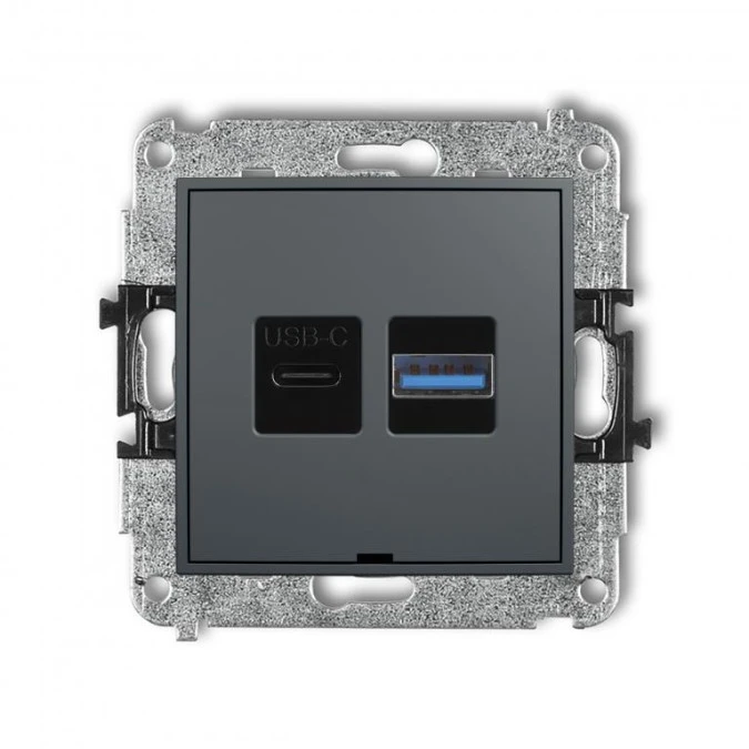 MINI Mechanizm ładowarki USB podwójnej USB C + USB A, 30W max., bez pola opisowego grafitowy mat 28MCUSBBO‑10